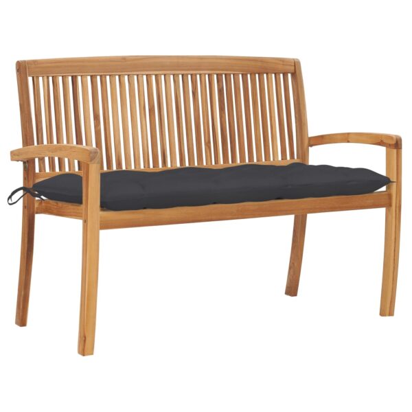 vidaXL Stacking Patio Bench with Cushion 50.6" Solid Teak Wood