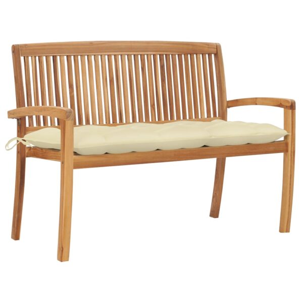 vidaXL Stacking Patio Bench with Cushion 50.6" Solid Teak Wood