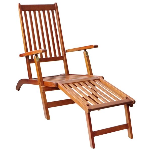 vidaXL Patio Deck Chair with Footrest and Cushion Solid Acacia Wood - Image 2