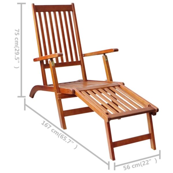 vidaXL Patio Deck Chair with Footrest and Cushion Solid Acacia Wood - Image 10