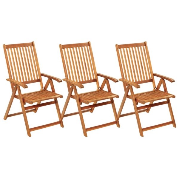 vidaXL Folding Patio Chairs 3 pcs with Cushions Solid Acacia Wood - Image 2