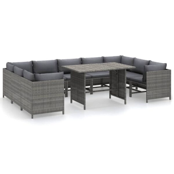 vidaXL 10 Piece Patio Lounge Set with Cushions Poly Rattan Gray - Image 2