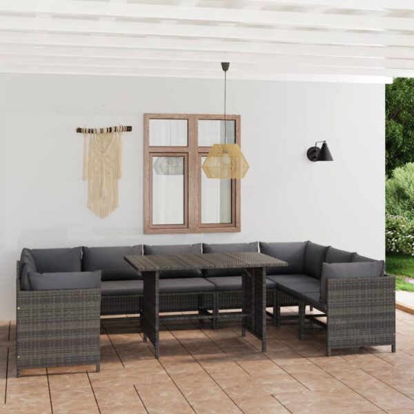 vidaXL 10 Piece Patio Lounge Set with Cushions Poly Rattan Gray