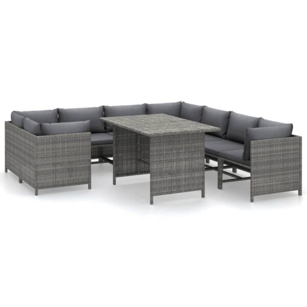 vidaXL 9 Piece Patio Lounge Set with Cushions Poly Rattan Gray - Image 2