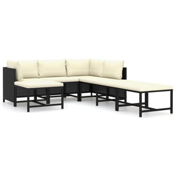 vidaXL 7 Piece Patio Lounge Set with Cushions Poly Rattan Black - Image 2