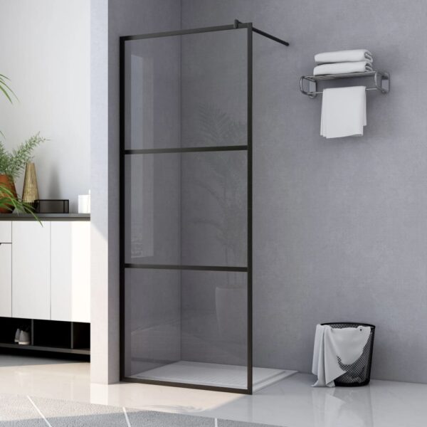 vidaXL Walk-in Shower Wall with Clear ESG Glass Black 35.4"x76.8"