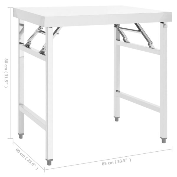 vidaXL Kitchen Folding Work Table 34"x24"x32" Stainless Steel - Image 7