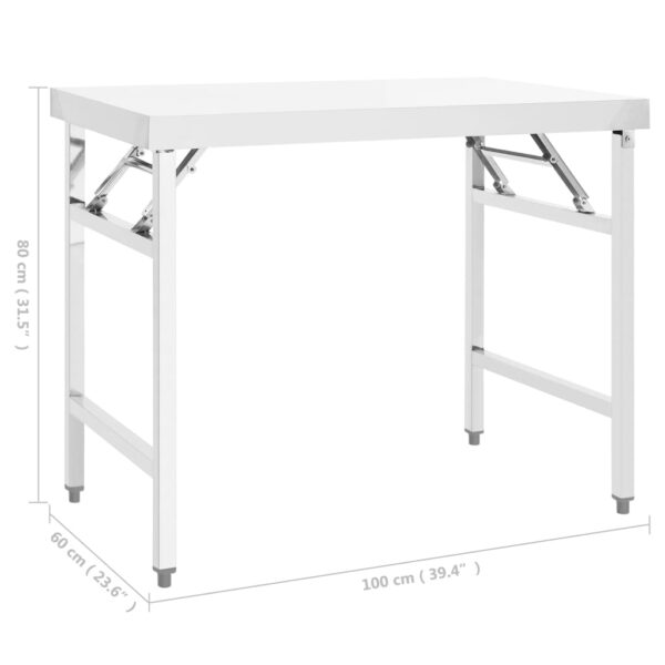 vidaXL Kitchen Folding Work Table 39.4"x24"x32" Stainless Steel - Image 7