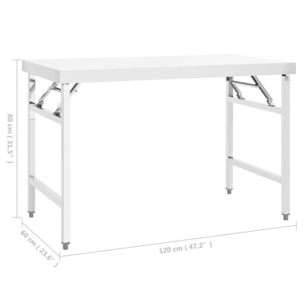 vidaXL Kitchen Folding Work Table 47.2"x24"x32" Stainless Steel - Image 7