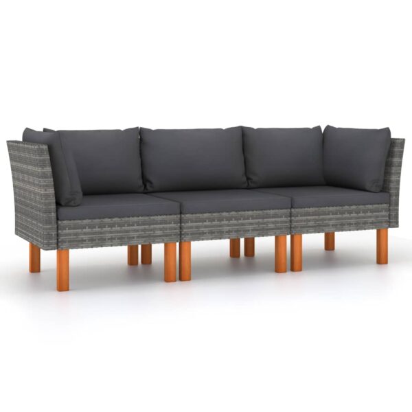 vidaXL 3-Seater Patio Sofa with Cushions Gray Poly Rattan - Image 2