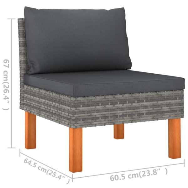 vidaXL 3-Seater Patio Sofa with Cushions Gray Poly Rattan - Image 7