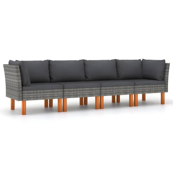 vidaXL 4-Seater Patio Sofa with Cushions Gray Poly Rattan - Image 2