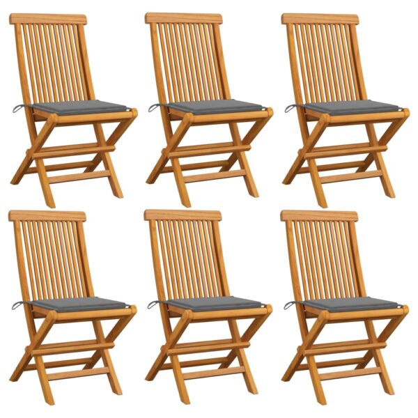 vidaXL Patio Chairs with Gray Cushions 6 pcs Solid Teak Wood