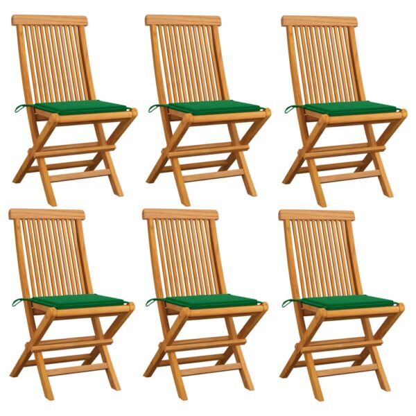 vidaXL Patio Chairs with Green Cushions 6 pcs Solid Teak Wood