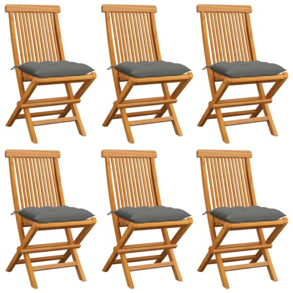 vidaXL Patio Chairs with Gray Cushions 6 pcs Solid Teak Wood