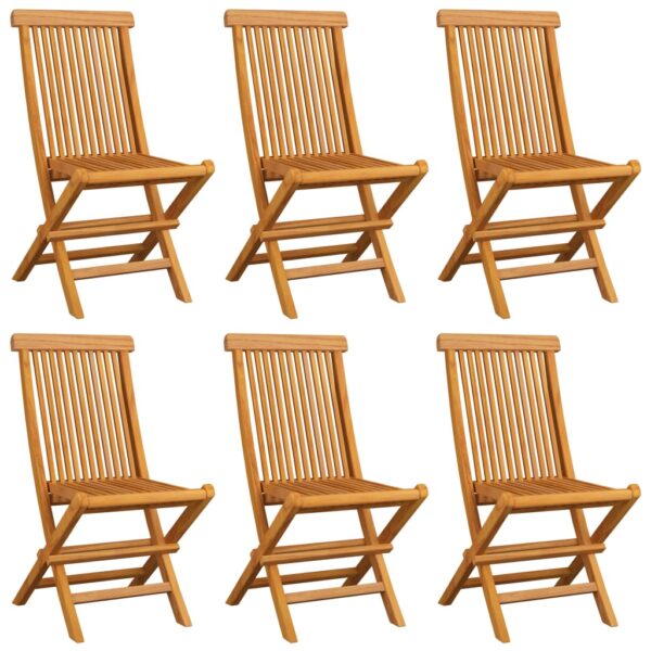 vidaXL Patio Chairs with Gray Cushions 6 pcs Solid Teak Wood - Image 3