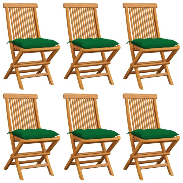 vidaXL Patio Chairs with Green Cushions 6 pcs Solid Teak Wood