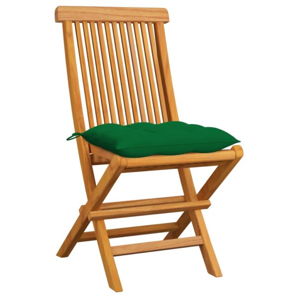 vidaXL Patio Chairs with Green Cushions 6 pcs Solid Teak Wood - Image 2