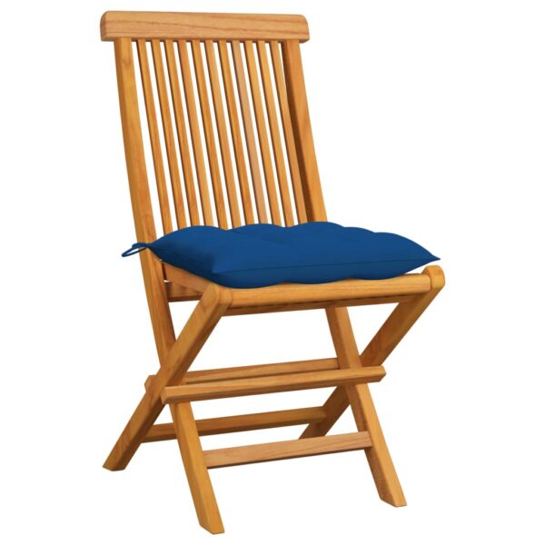 vidaXL Patio Chairs with Blue Cushions 6 pcs Solid Teak Wood - Image 2