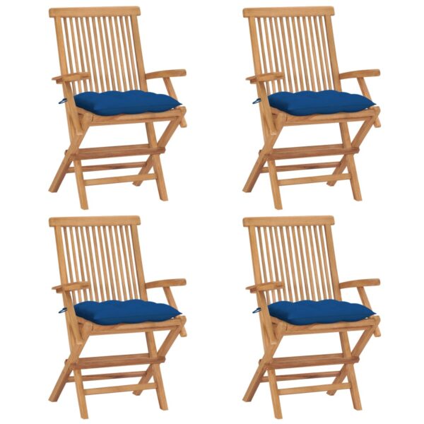 vidaXL Patio Chairs with Blue Cushions 4 pcs Solid Teak Wood