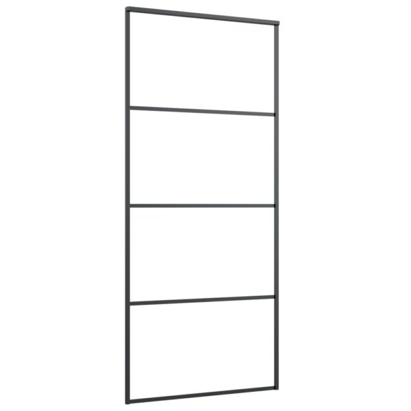 vidaXL Sliding Door Aluminum and ESG Glass 35.4"x80.7" Black - Image 3