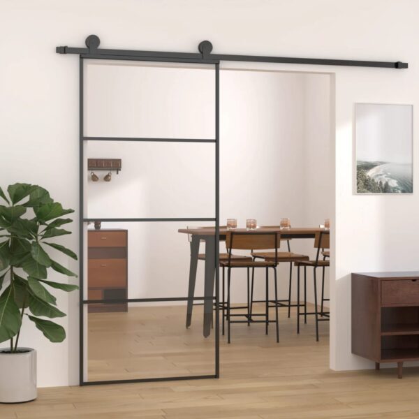 vidaXL Sliding Door Aluminum and ESG Glass 35.4"x80.7" Black