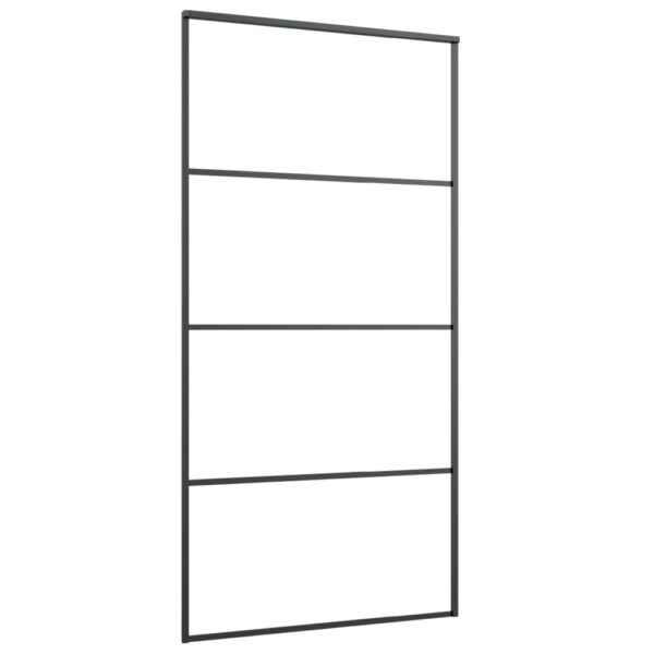 vidaXL Sliding Door Aluminum and ESG Glass 40.4"x80.7" Black - Image 3