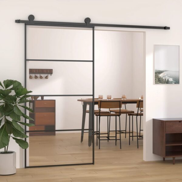 vidaXL Sliding Door Aluminum and ESG Glass 40.4"x80.7" Black