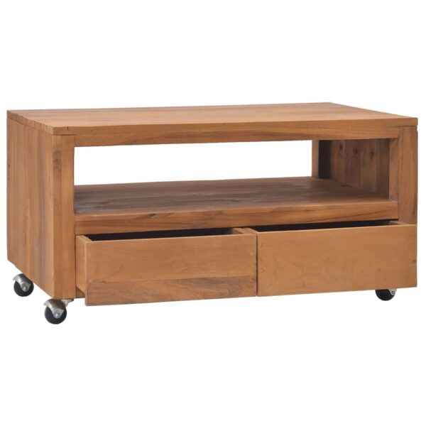 vidaXL TV Stand with Wheels 31.5"x19.7"x16.5" Solid Wood Teak - Image 2