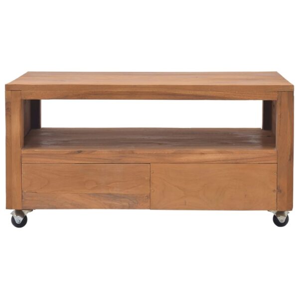 vidaXL TV Stand with Wheels 31.5"x19.7"x16.5" Solid Wood Teak - Image 4