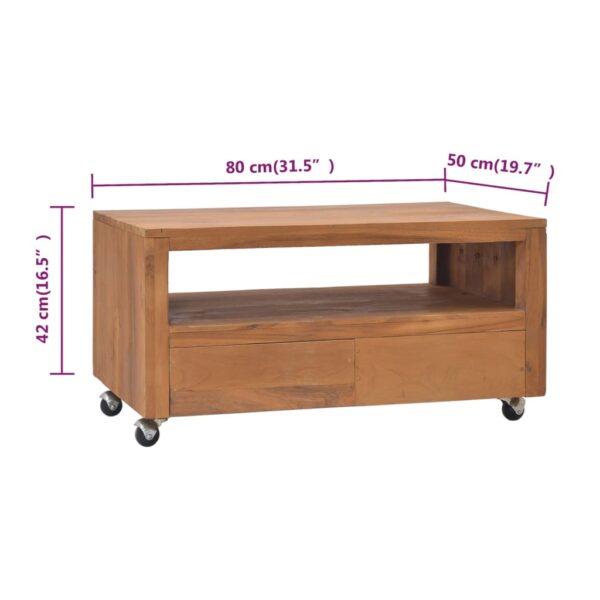 vidaXL TV Stand with Wheels 31.5"x19.7"x16.5" Solid Wood Teak - Image 9