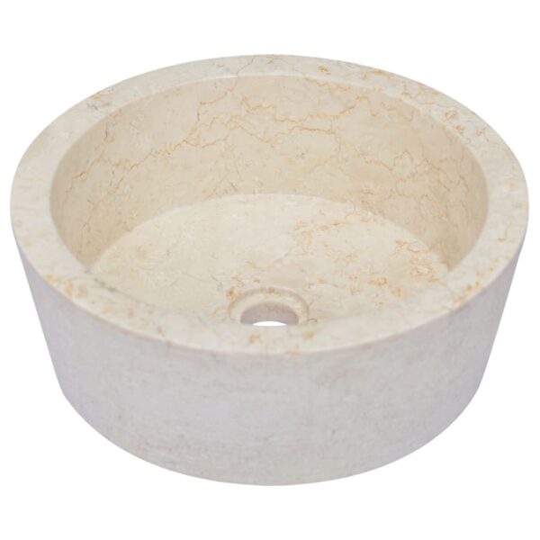 vidaXL Sink Cream Ã˜27.6"x5.9" Marble - Image 2