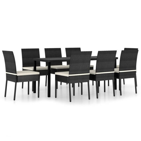 vidaXL 9 Piece Patio Dining Set Poly Rattan Black - Image 2