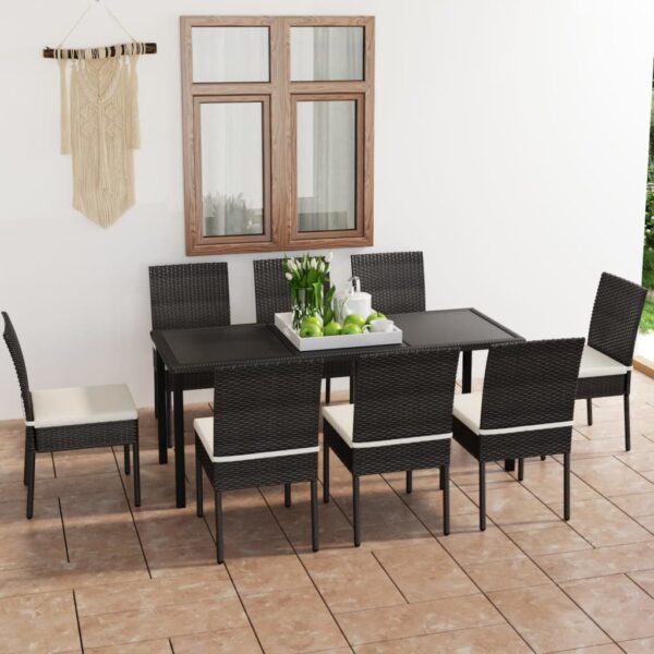 vidaXL 9 Piece Patio Dining Set Poly Rattan Black