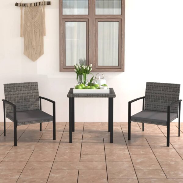 vidaXL 3 Piece Patio Dining Set Poly Rattan Gray