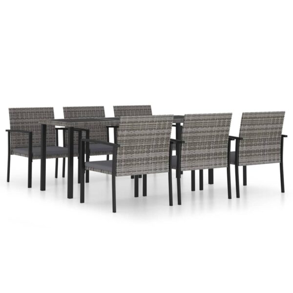 vidaXL 7 Piece Patio Dining Set Poly Rattan Gray - Image 2