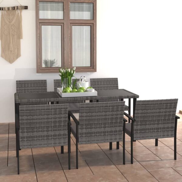 vidaXL 7 Piece Patio Dining Set Poly Rattan Gray