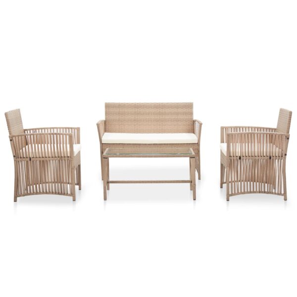 vidaXL 4 Piece Patio Lounge Set with Cushions Poly Rattan Beige - Image 2