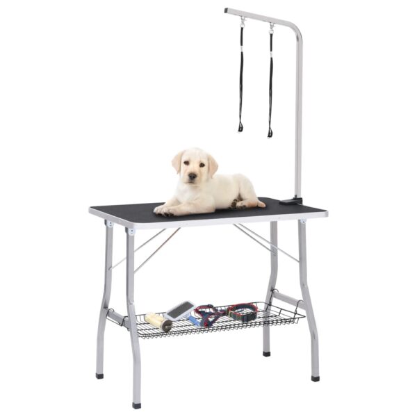 vidaXL Adjustable Dog Grooming Table with 2 Loops and Basket