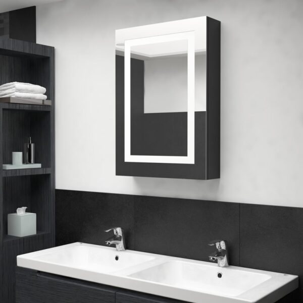 vidaXL LED Bathroom Mirror Cabinet Shining Black 19.7"x5.1"x27.6"