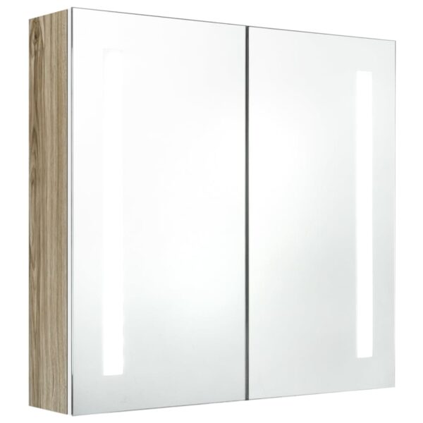 vidaXL LED Bathroom Mirror Cabinet White and Oak 24.4"x5.5"x23.6" - Image 2