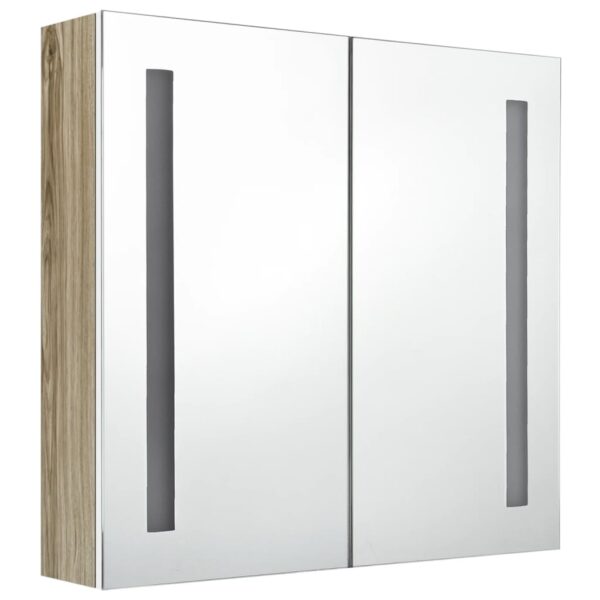 vidaXL LED Bathroom Mirror Cabinet White and Oak 24.4"x5.5"x23.6" - Image 3