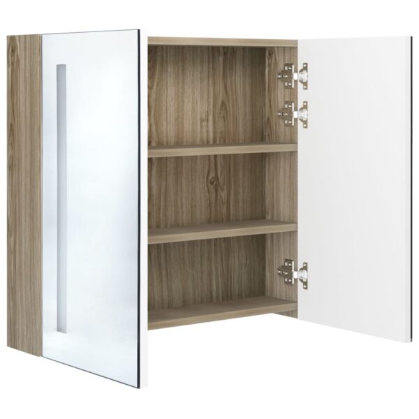 vidaXL LED Bathroom Mirror Cabinet White and Oak 24.4"x5.5"x23.6" - Image 5