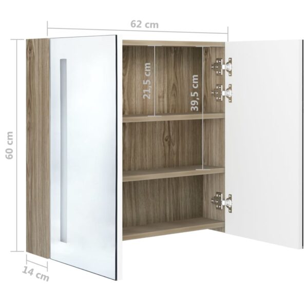 vidaXL LED Bathroom Mirror Cabinet White and Oak 24.4"x5.5"x23.6" - Image 8