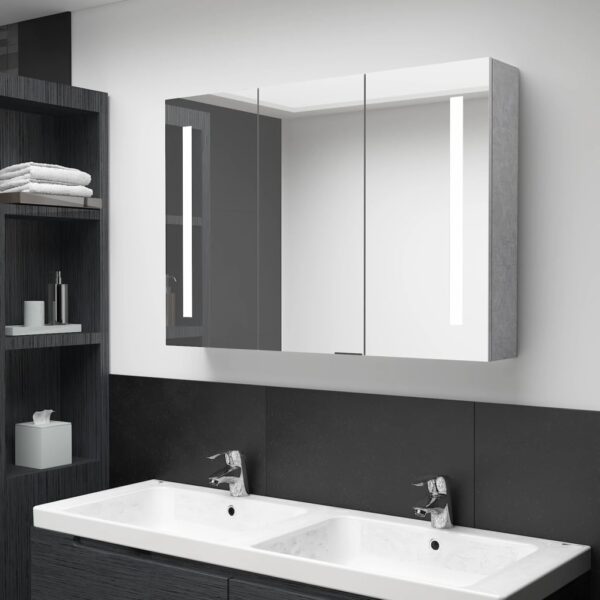 vidaXL LED Bathroom Mirror Cabinet Concrete Gray 35"x5.5"x24.4"