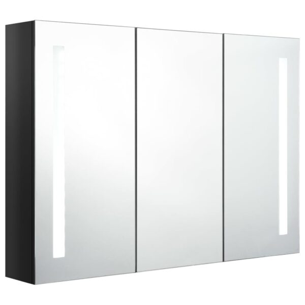 vidaXL LED Bathroom Mirror Cabinet 35"x5.5"x24.4" Shining Black - Image 3