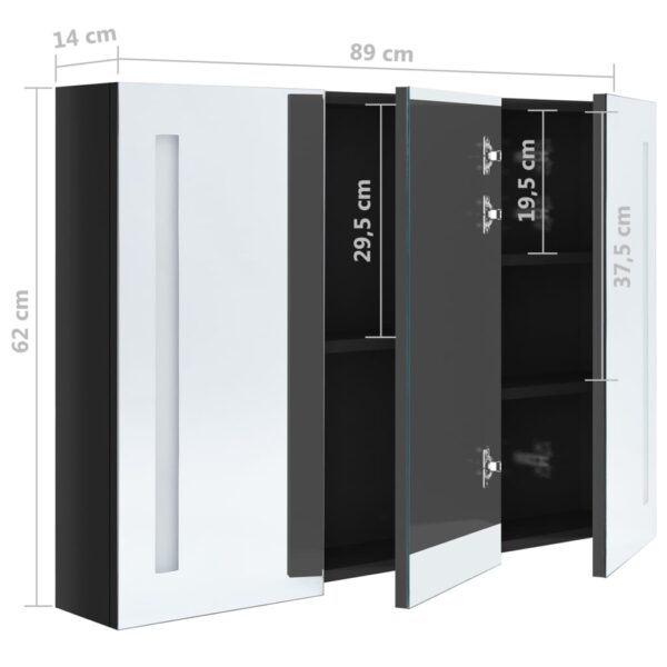 vidaXL LED Bathroom Mirror Cabinet 35"x5.5"x24.4" Shining Black - Image 8