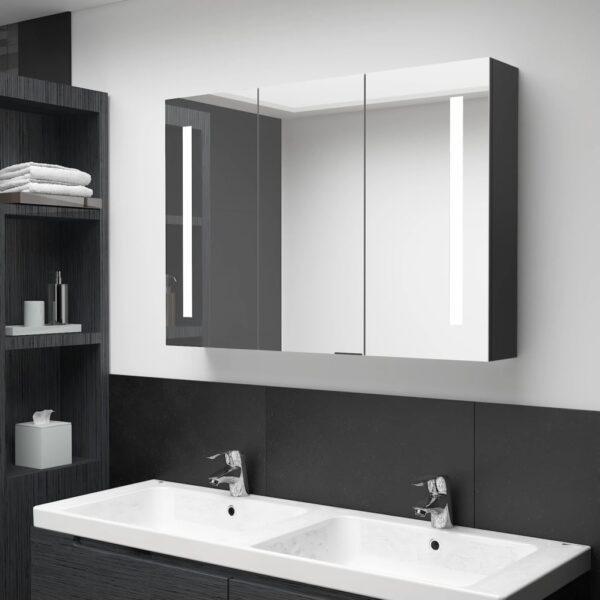 vidaXL LED Bathroom Mirror Cabinet 35"x5.5"x24.4" Shining Black