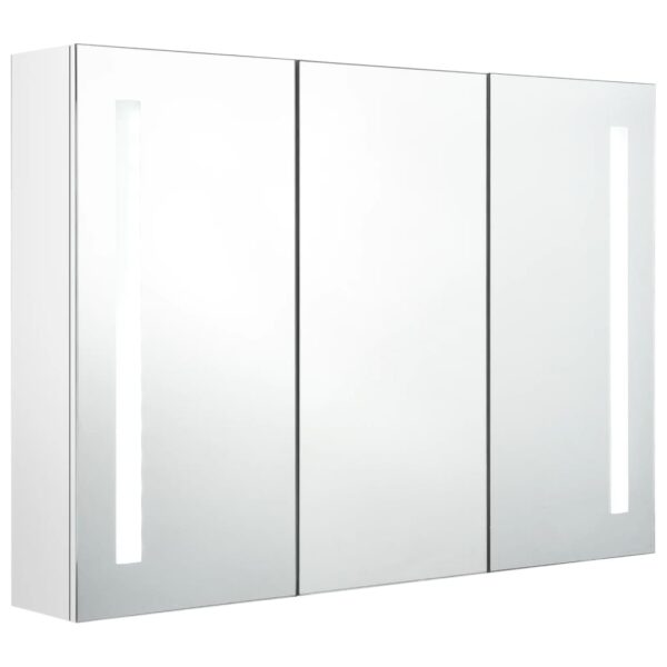 vidaXL LED Bathroom Mirror Cabinet 35"x5.5"x24.4" Shining White - Image 2