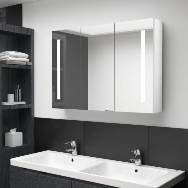 vidaXL LED Bathroom Mirror Cabinet 35"x5.5"x24.4" Shining White